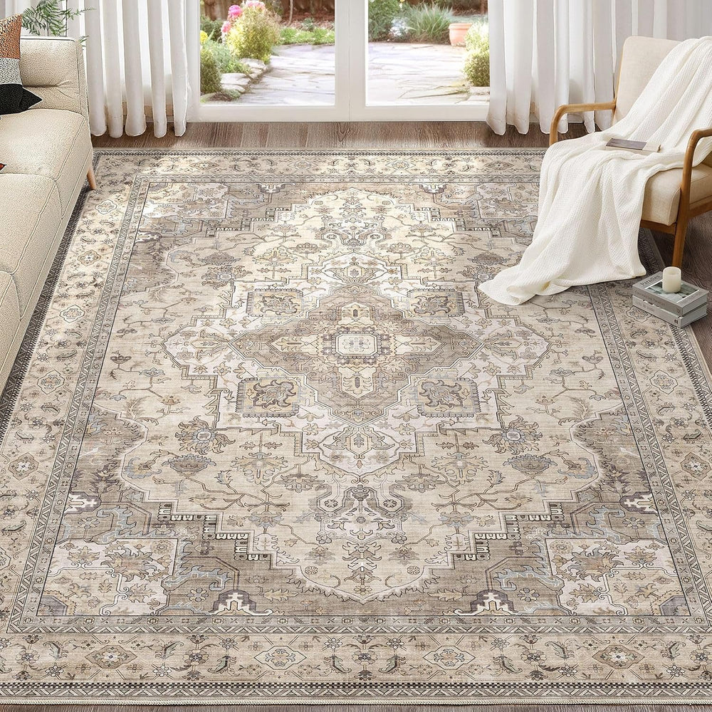EIEIHOUSE 10x14 Area Rug Washable Vintage Rugs for Living Room Brown/Multi