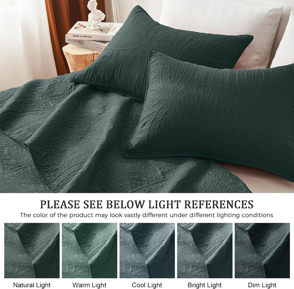 akkialla Forest Green King/Cal King Quilt Set,Ultrasonic Lightweight Bedsprea...