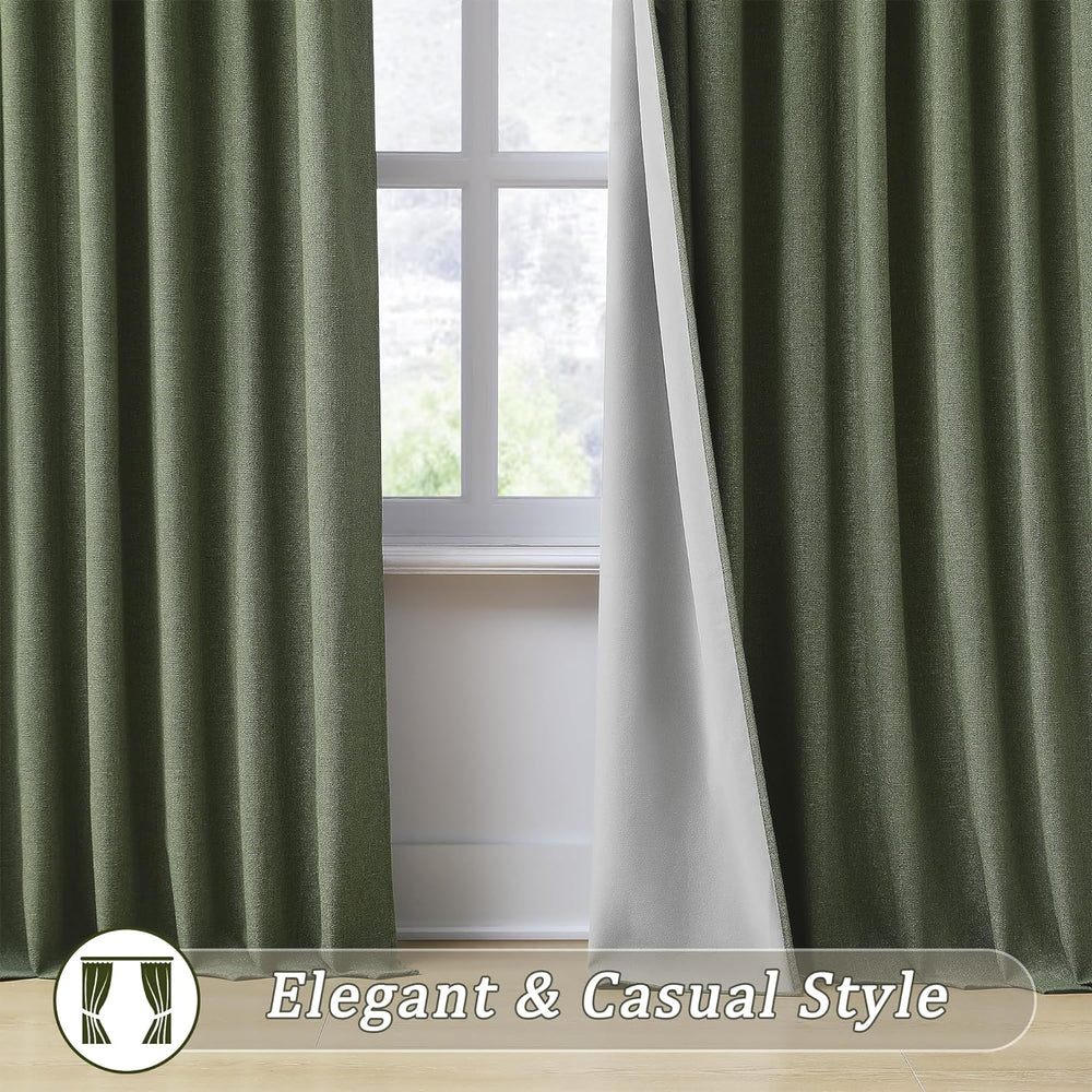RAIN CITY Extra Wide Linen Blackout Curtains & Drapes with Hooks 70 in Wi...