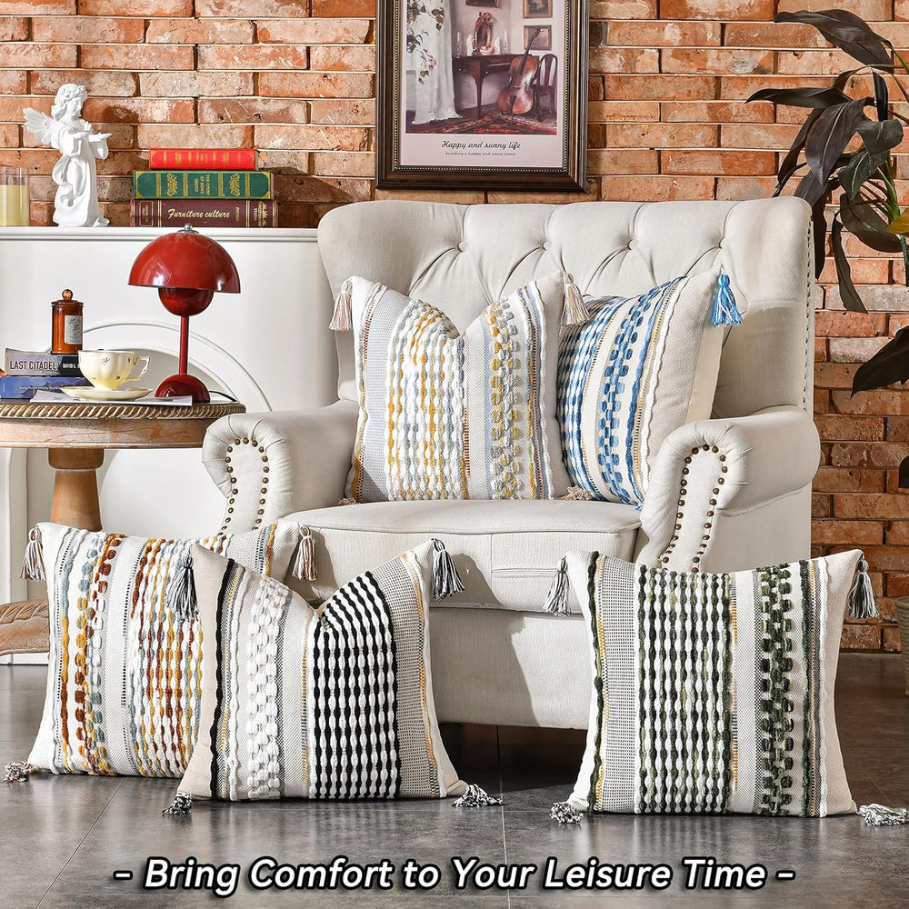 AmHoo Set of 2 Chenille Striped Textured Boho Throw Pillow Covers Aesthetic w...