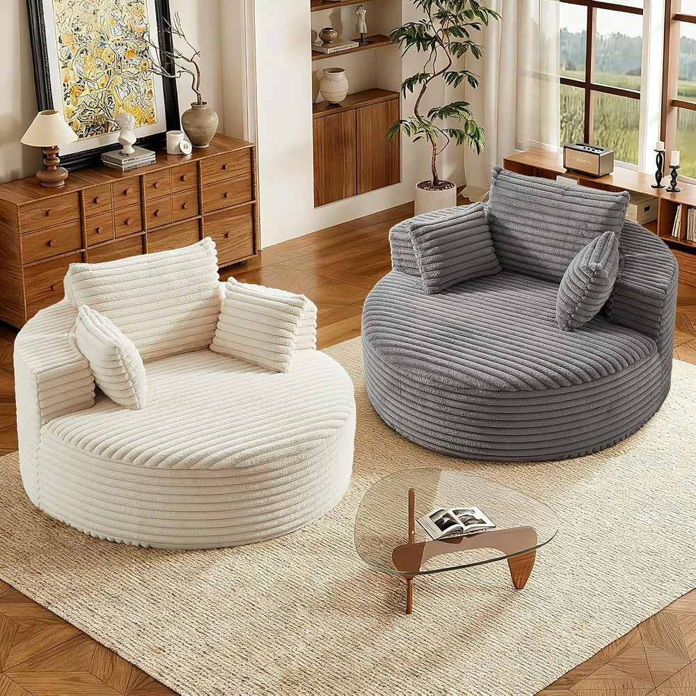 Oversized Round Chair Lounge Chaise Indoor, 55'' Single Sofa Beige