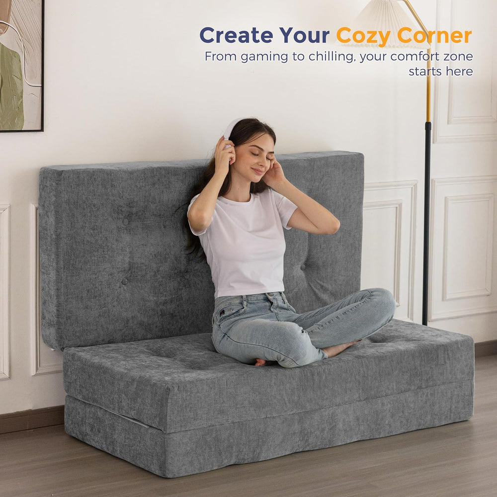 MAXYOYO 6" Folding Sofa Bed for Floor, Tufted Tri-Fold Floor Mattress