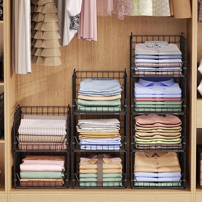 Jakyitvi 5-Tier Stackable Closet Organizer Shelf – Foldable Metal Storage Bins