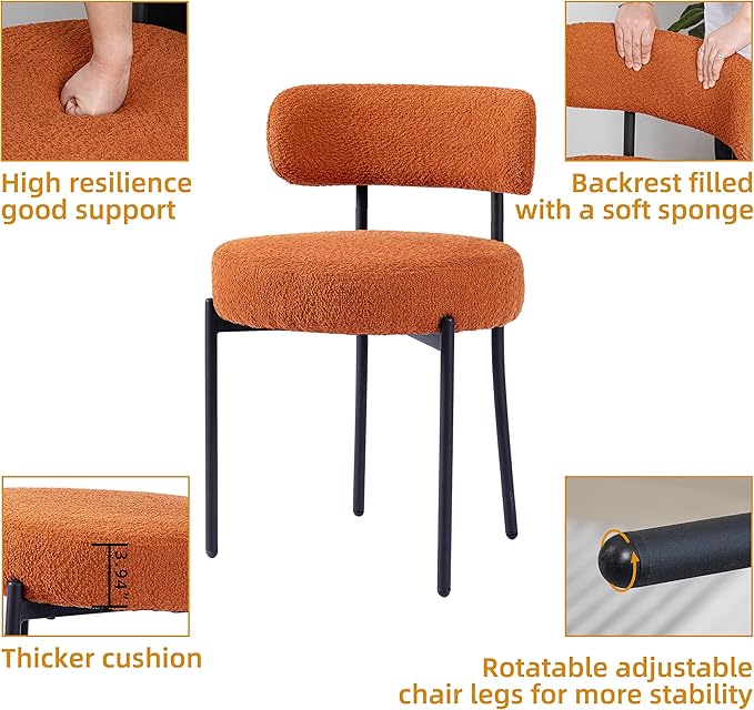 DYHOME Mid-Century Modern Dining Chairs Set of 6, Boucle Dining Chairs Uphols...