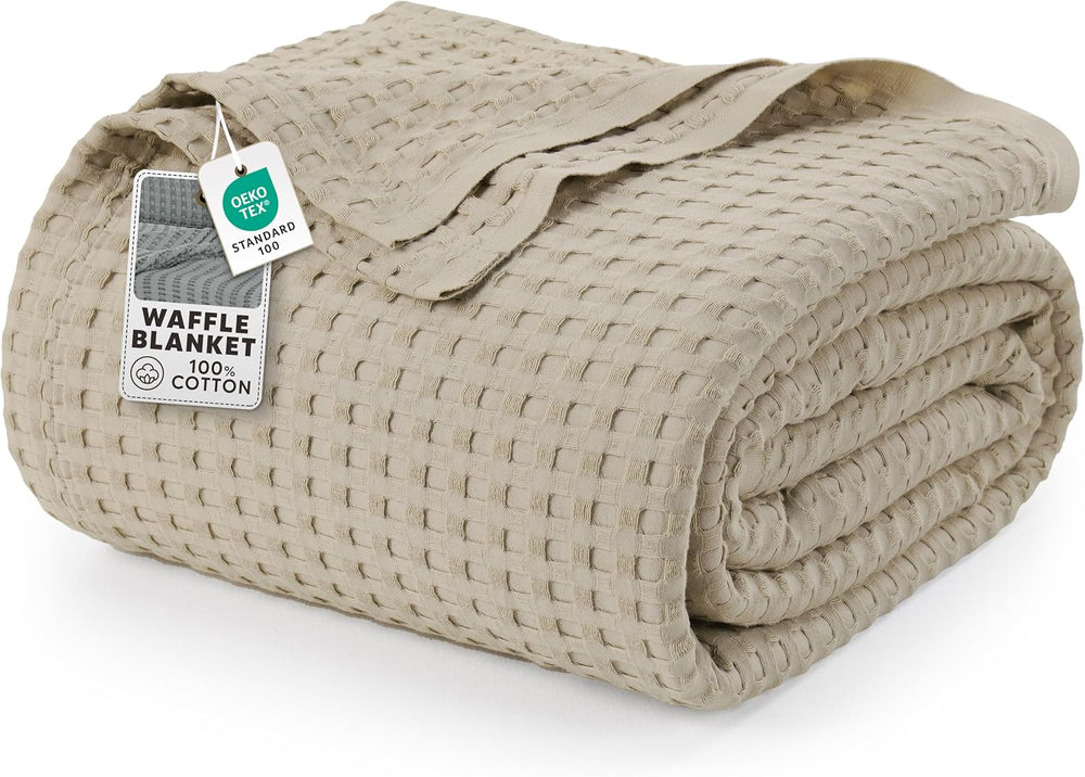 Utopia Bedding 100% Cotton Waffle Blanket Queen Size Khaki, 90x90 Inch