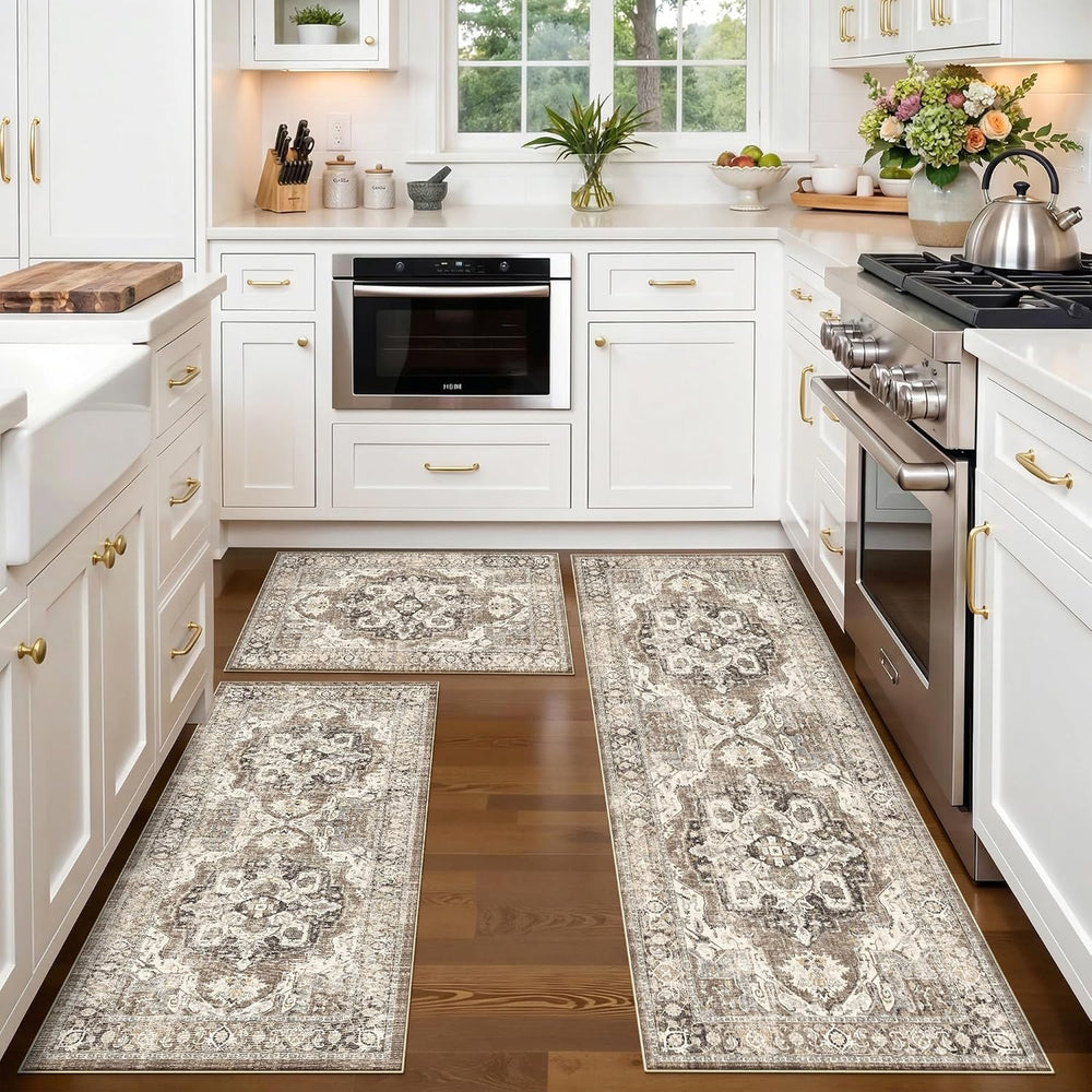 Washable Kitchen Rug Sets of 3: Boho Non-Slip Kitchen Mats for Tile/Hardwood ...
