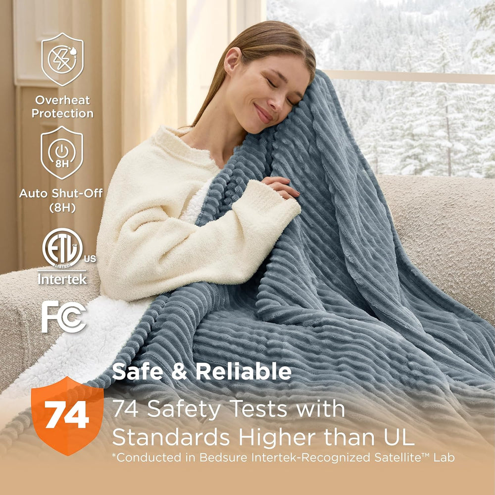 Bedsure GentleSoft Heated Blanket Throw - Soft Ribbed Flannel Electric Blanke...