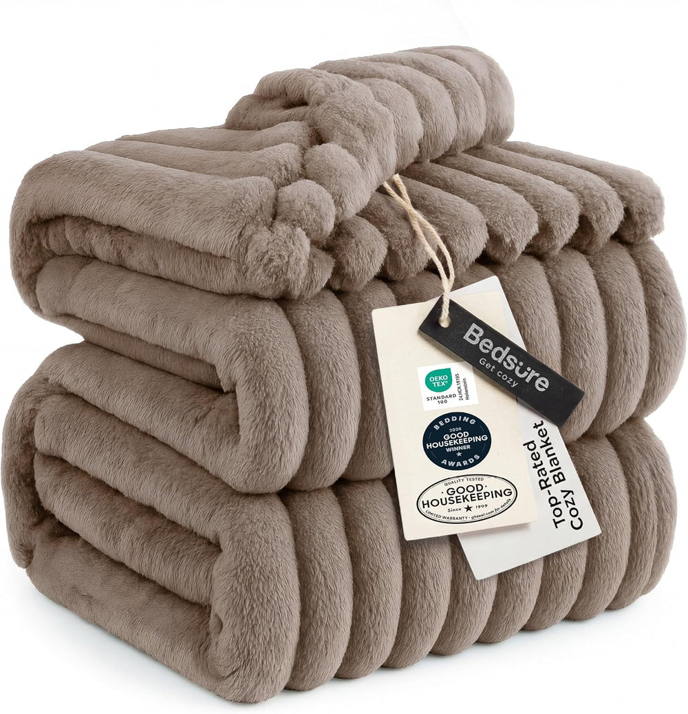 Bedsure Soft King Size Blankets for Bed Light Brown 108"x90"