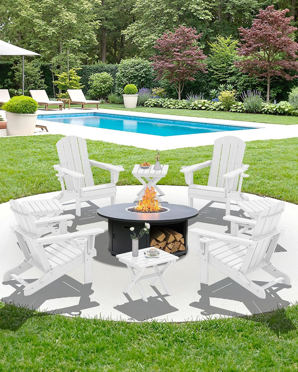 SERWALL Portable Folding Adirondack Table, HDPE Weather-Resistant, White
