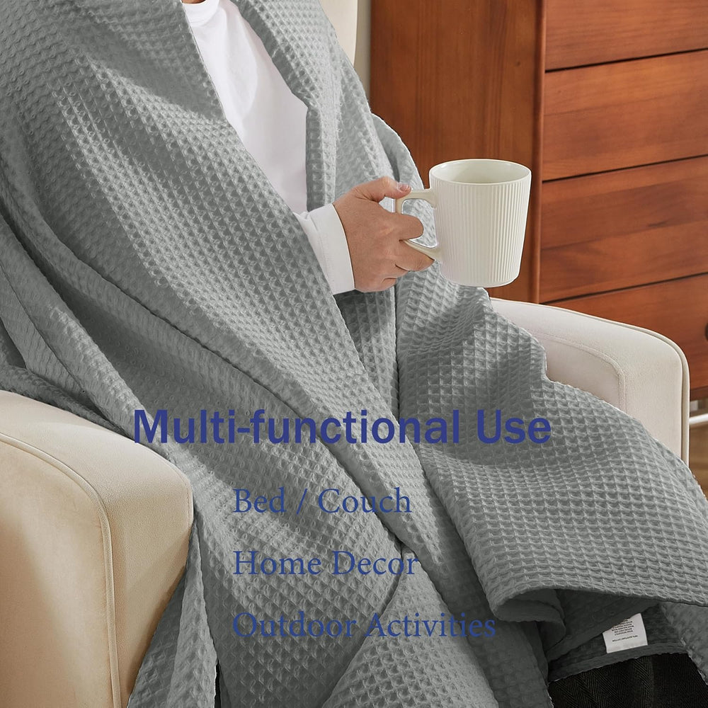100% Cotton Waffle Throw Blanket for Bed King Size Light Grey, 104" x 90...