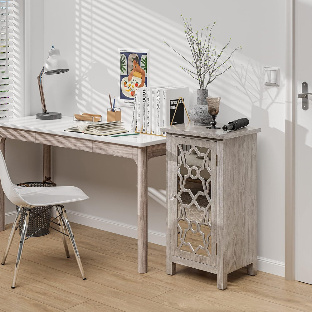 COZAYH Modern Farmhouse Nightstand with Mirror Front and 2 Shelves, Retro Tal...
