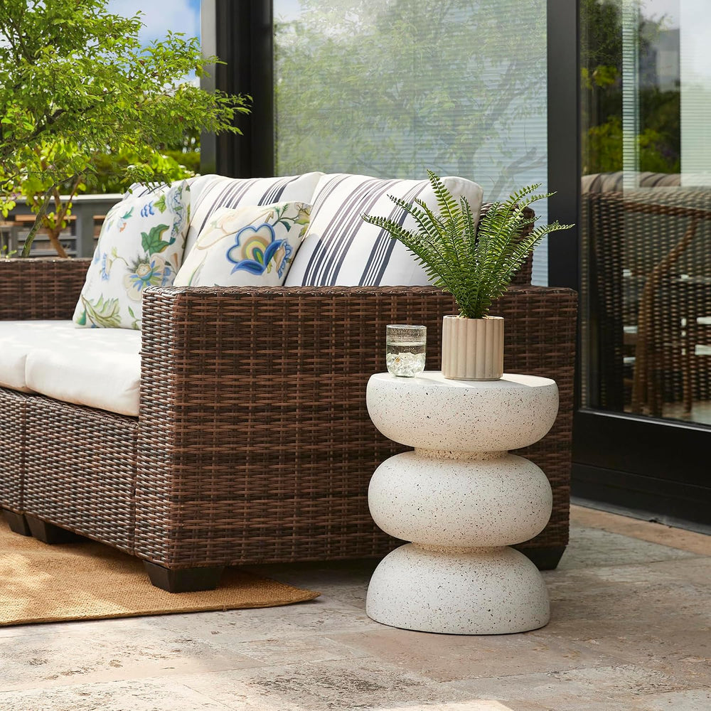 Glitzhome Outdoor Side Table, 18" H Decorative Garden Stool MGO Faux Ter...