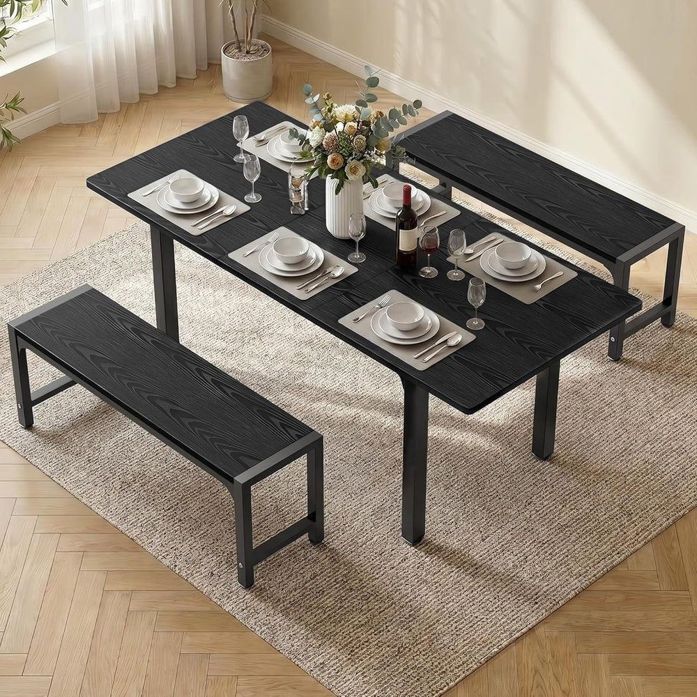 Ahomly 63“ Extendable Dining Table Set with 180° Smart-Flip Pivot, Black | Di...