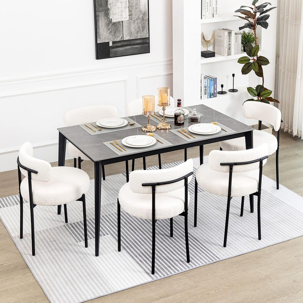 DYHOME White Boucle Dining Chairs Set of 6, Mid Century Modern Dining Room Ch...
