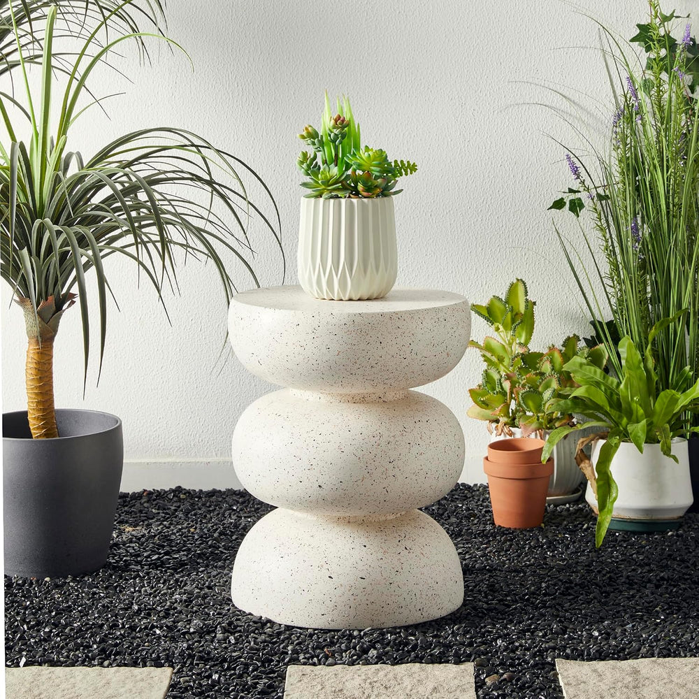 Glitzhome Outdoor Side Table, 18" H Decorative Garden Stool MGO Faux Ter...