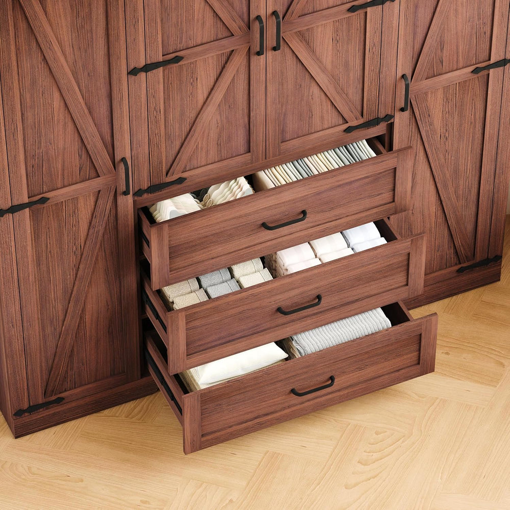 70" Tall Armoire Wardrobe Closet with 4 Doors & 3 Drawers, Farmhouse...