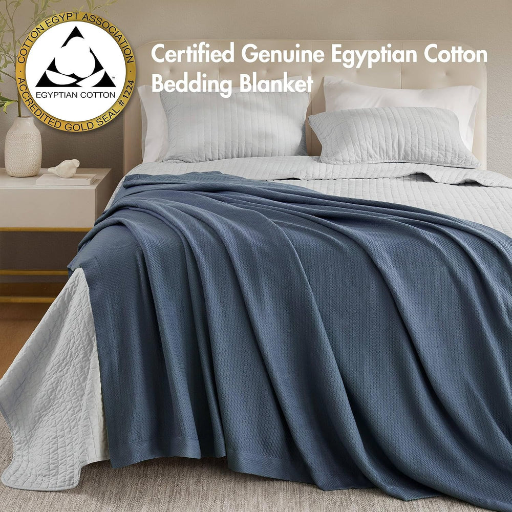 Madison Park 100% Egyptian Cotton King Size Bed Blanket for Summer Blue