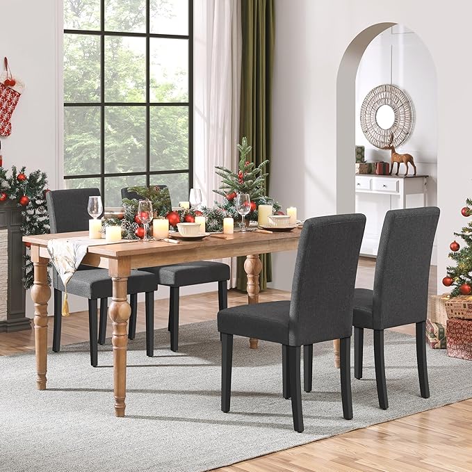 Yaheetech Dining Chairs Set of 4 Fabric Parson Upholstered Kitchen Chairs wit...