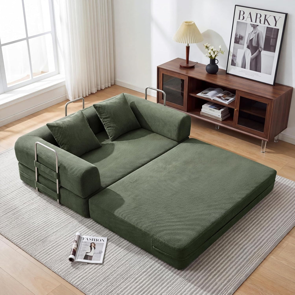 59'' Convertible Compressed Corduroy Folding Cloud Sofa Bed, Modern B...