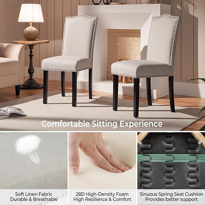 Yaheetech Dining Chairs Set of 2 Modern Kitchen Chairs with Fabric Upholstere...