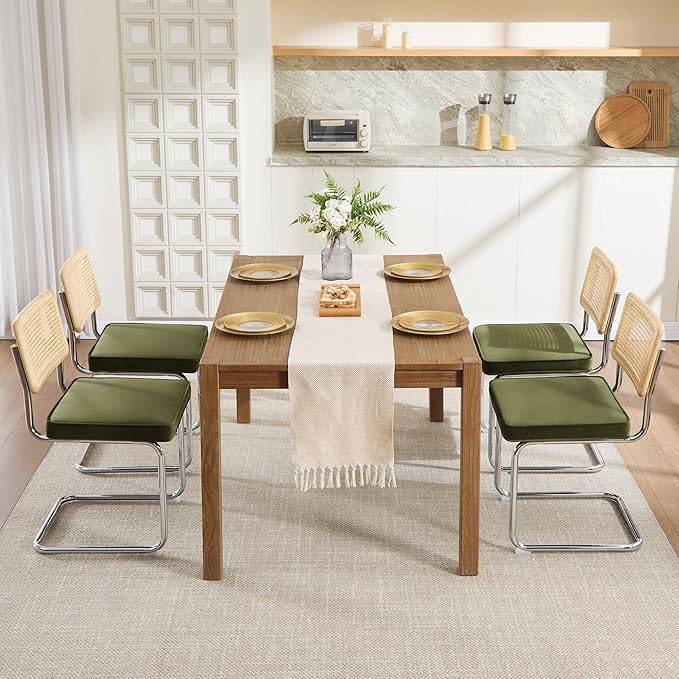 Zesthouse Natural Rattan Dining Chairs Set of 2, Olive Green Modern Kitchen C...