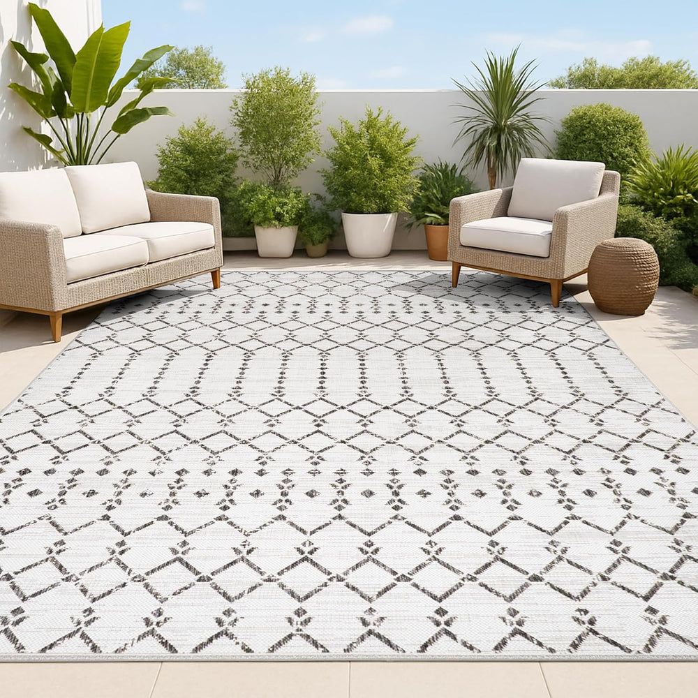 JONATHAN Y Moroccan Geometric Indoor Outdoor Area Rug 8X10 Cream/Black, Ourik...