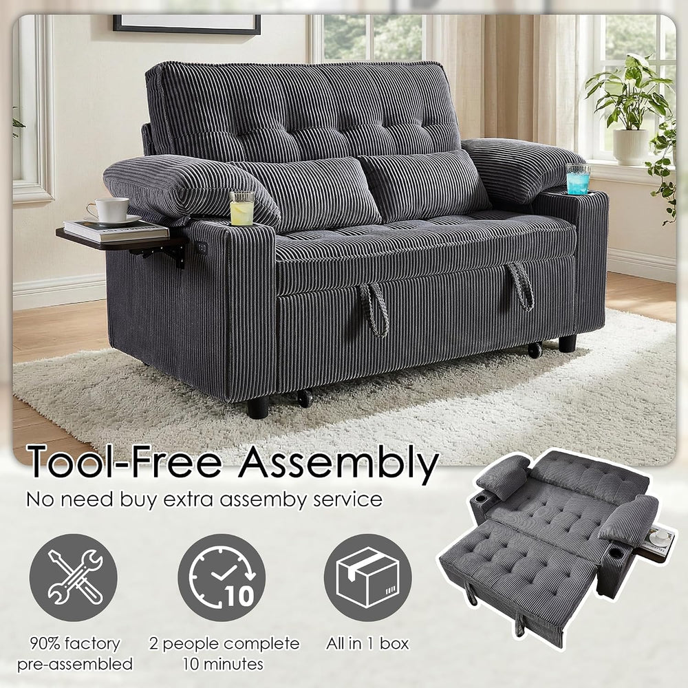 Wakefit 58in Sleeper Sofa Bed, Convertible Pull Out Couch Bed Full Size Cordu...