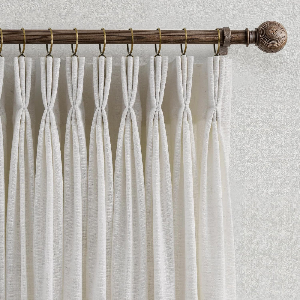 Triple Pinch Pleated Curtains for Living Room 90 Inch Linen Curtains 2 Panels...