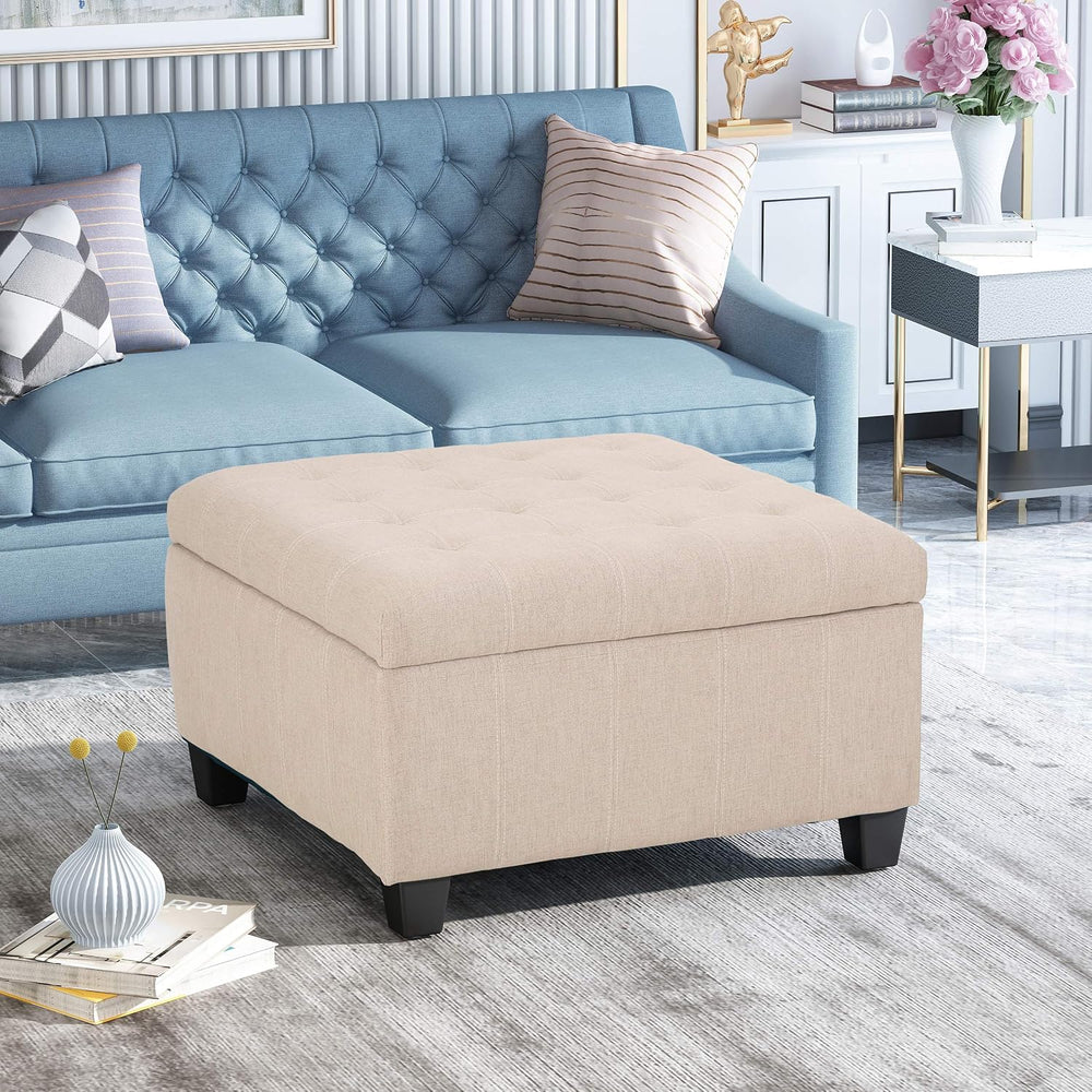Merax 31" Modern Fabric Square Storage Ottoman, Foot Rest Waffle Stitch ...