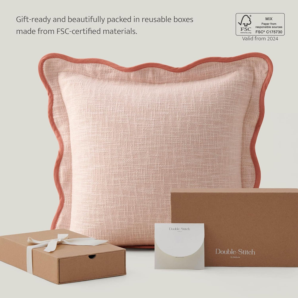 Double Stitch 100% Cotton Scalloped Throw Pillow Covers, Shell Pink