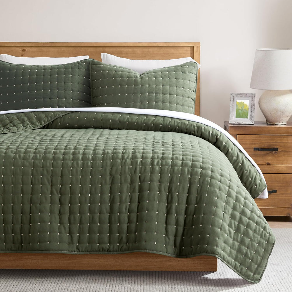 WDCOZY Cloud Soft Quilt Set, King Size, Moss Green, 3 Pieces 104x90 inches