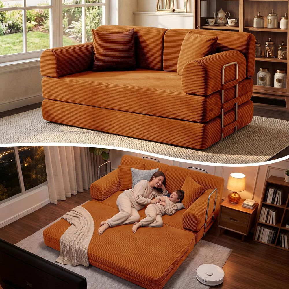 Convertible Sofa Couch Bed, 59"Folding Corduroy Floor Compression Lovese...