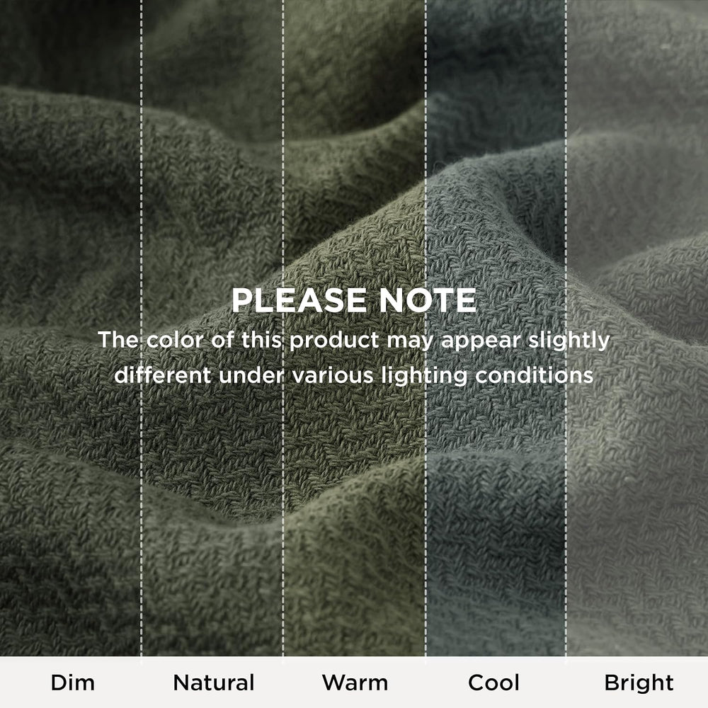 Bedsure 100% Cotton Blanket, Herringbone Weave, Queen Size, Olive Green