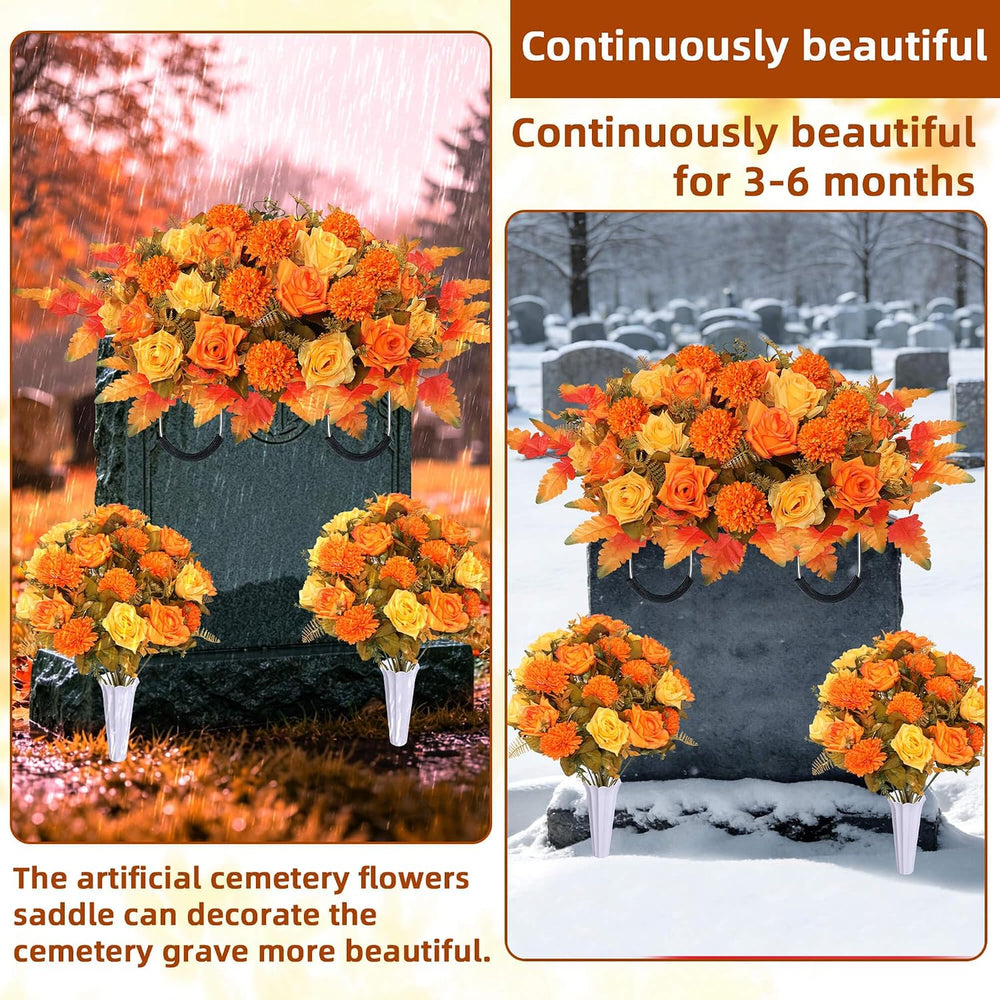 Lodou 3 Piece Cemetery Flowers Set โ Large Headstone Floral Saddle Artificial...