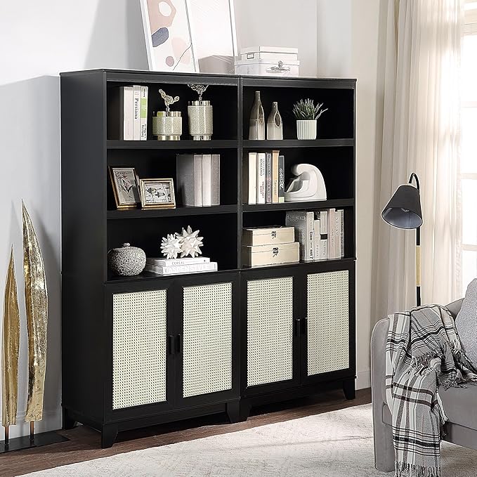 Manhattan Comfort Sheridan Modern Cane Bookcase with Adjustable Open Shelves,...