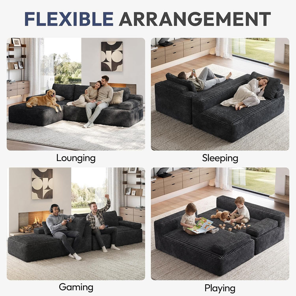 Yaheetech 110" Sectional Sofa Boneless Couch with Chaise, Dark Gray