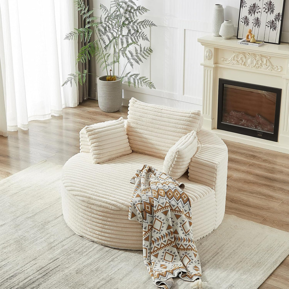 Oversized Round Chair Lounge Chaise Indoor, 55'' Single Sofa Beige
