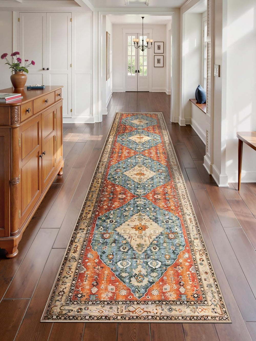 SERISSA Runner Rug for Hallways, Extra Long Boho Rug Ultra Soft Vintage Tribal