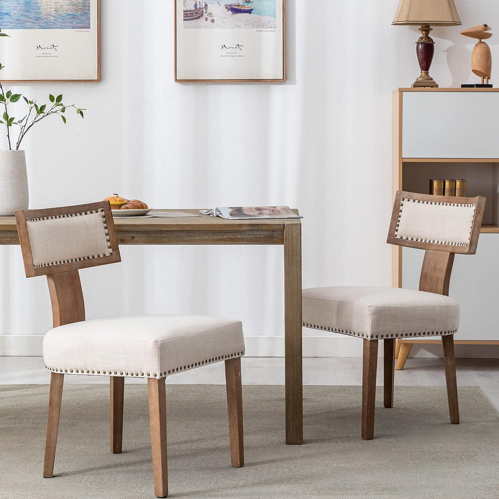 Mid Century Modern Dining Chairs Set of 2 Linen Fabric Upholstered Kitchen Si...