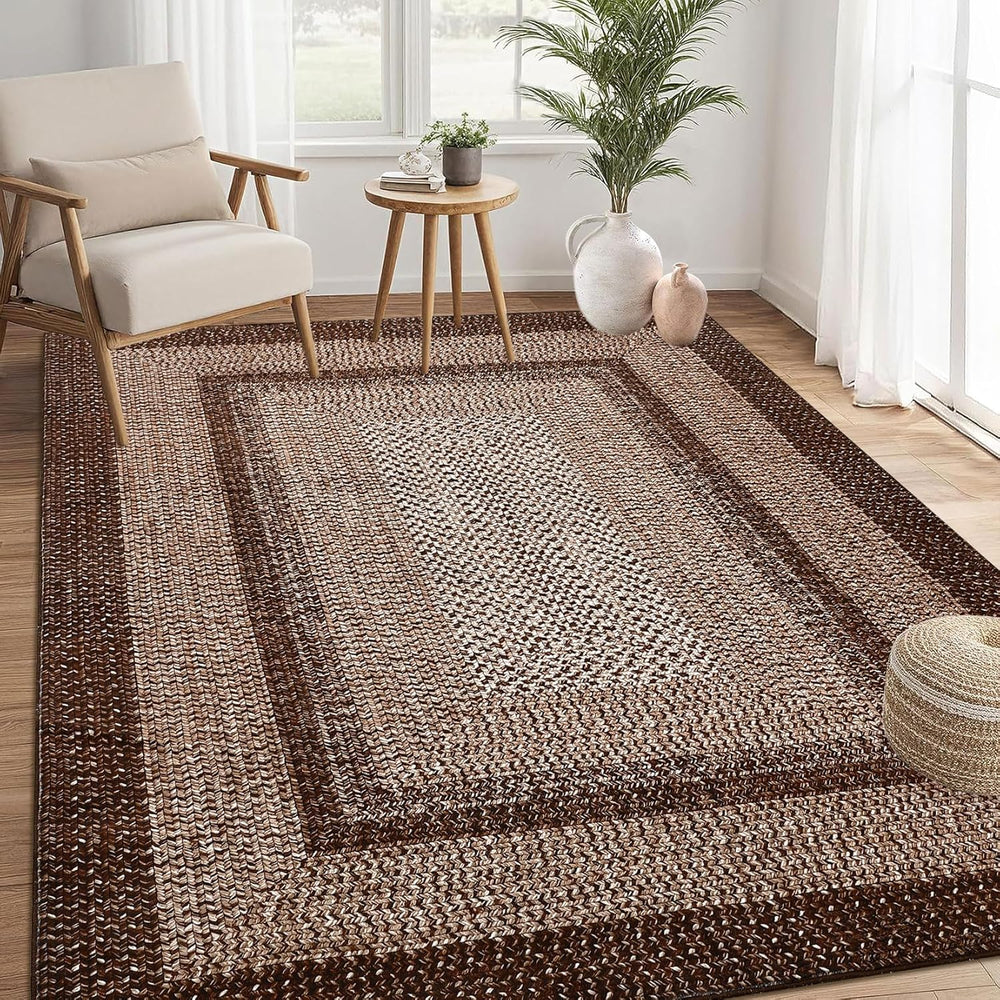 RUGSREAL 8x10 Washable Area Rug for Living Room with Rubber Backing