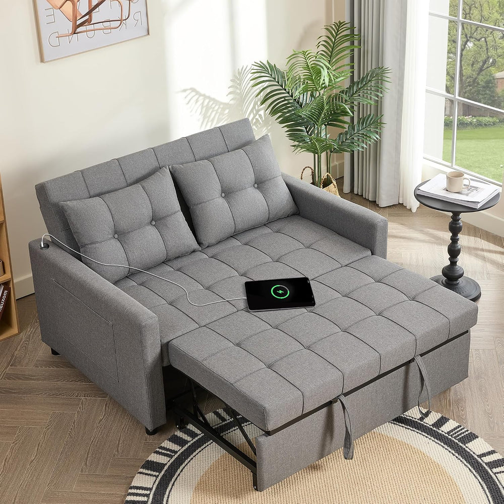GOSUHI 52" 3-in-1 Convertible Sleeper Sofa Bed, Linen, Light Gray
