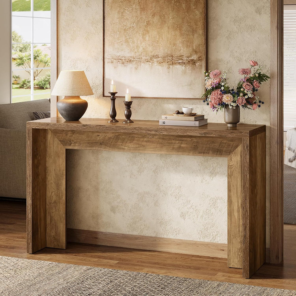 Tribesigns 55-Inch Farmhouse Console Table, Wooden Couch Table Behind Sofa wi...
