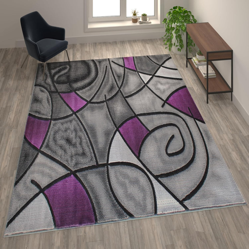 Flash Furniture Jubilee Collection Abstract Area Rug - Colorfast Purple Olefi...