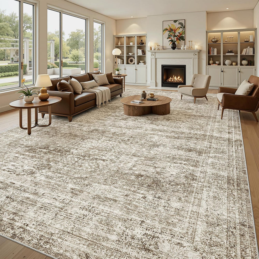 Soalmost 10x14 Area Rugs for Living Room Washable Rug Non-Slip Brown