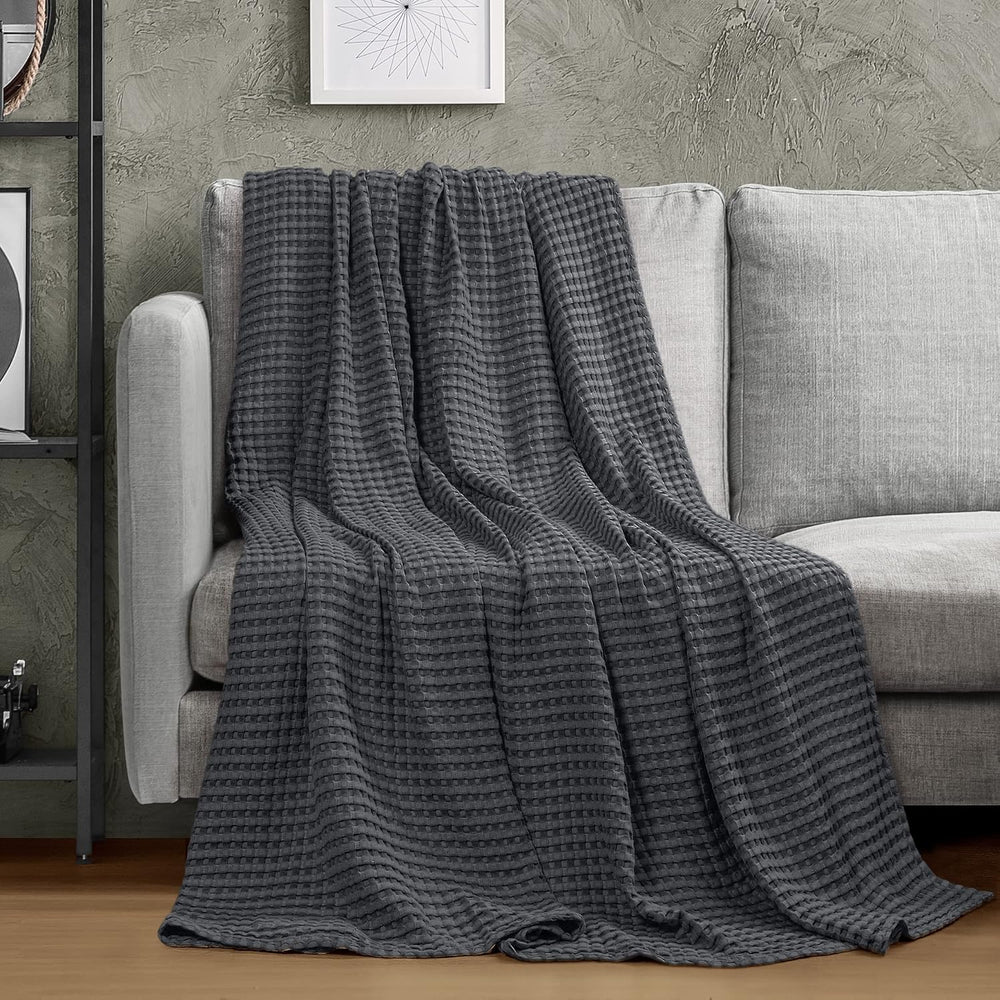 Utopia Bedding 100% Cotton Waffle Blanket Queen Size Charcoal, 90x90 Inch