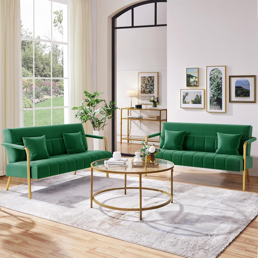 Yaheetech 56.5" Small Sofa 2 Seater Couch with Gold-Tone Legs, Green