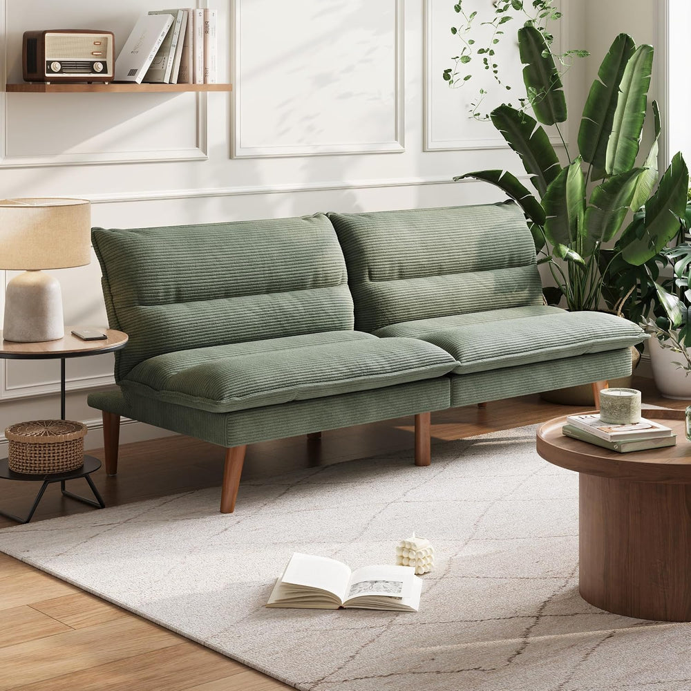 LINSY HOME 66" Futon Sofa Bed, Corduroy Futon Couch with 3-Position Adju...