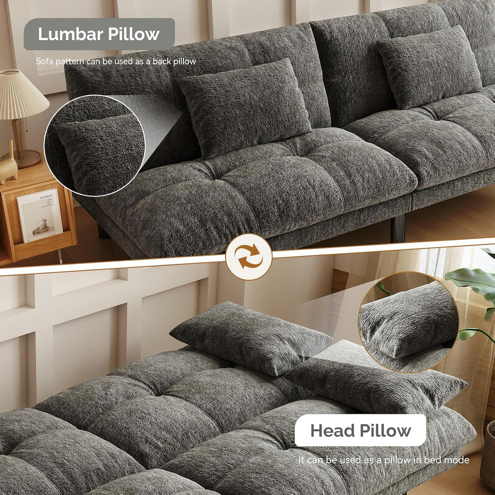 Convertible Futon Sofa Bed Chenille Fabric 70" (Dark Gray)