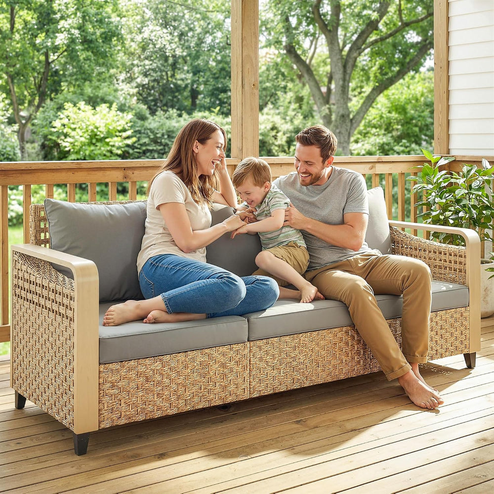 Outsunny Outdoor Patio Couch Wide Deep Seat 3 Seater Wicker Gray