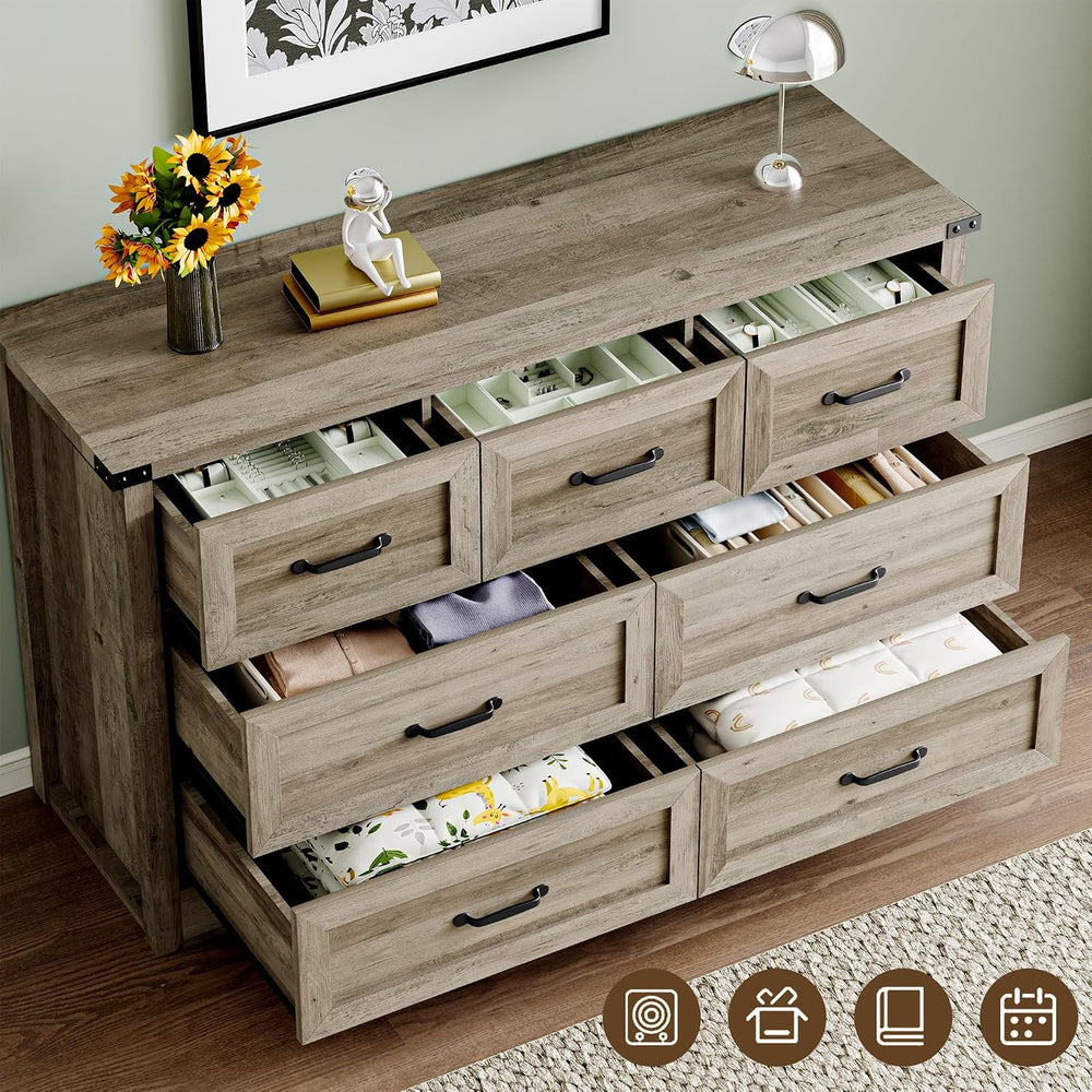 BORNOON 7-Drawer Dresser for Bedroom, Modern Wooden Chest of Drawers with Met...